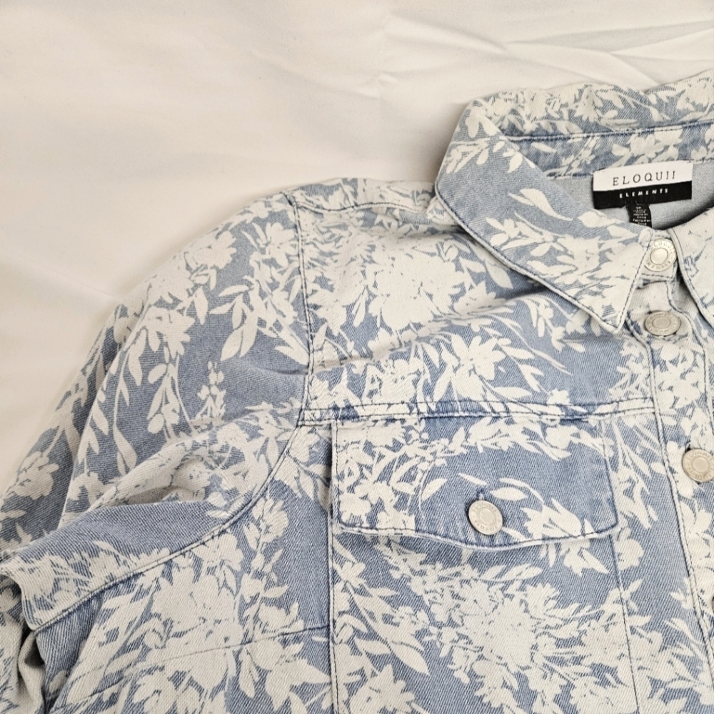Eloquii Elements Floral Denim Romper In Blue And White Size 26 - Picture 7 of 13